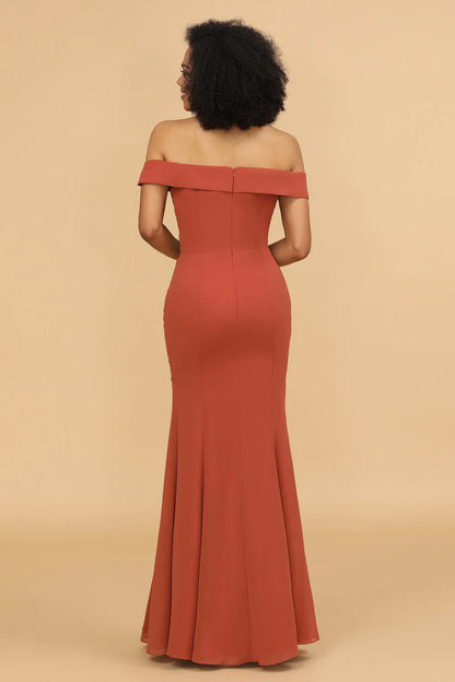 Fishtail stripe shoulder length chiffon bridesmaid dress