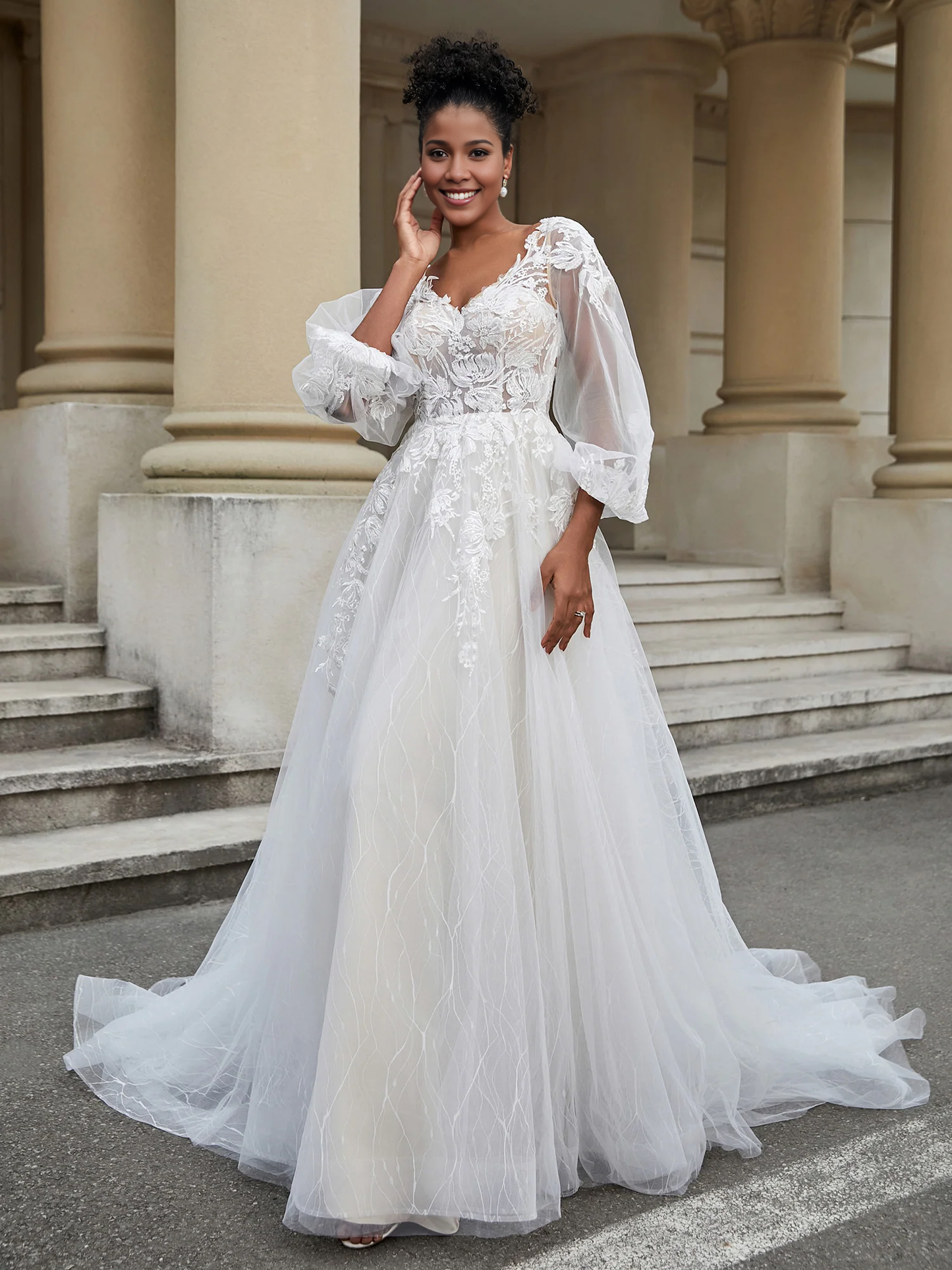 Backless long sleeved sheer wedding dress