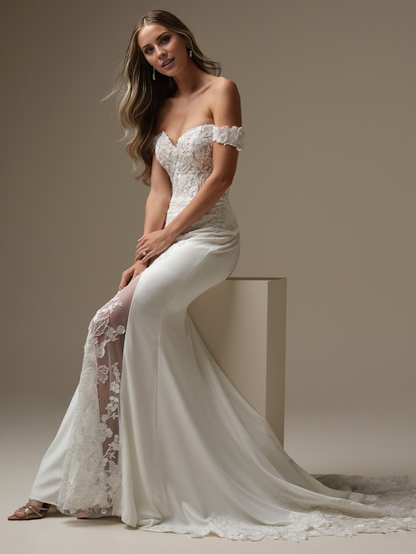 Mermaid lace tight slit and floor length wedding dress