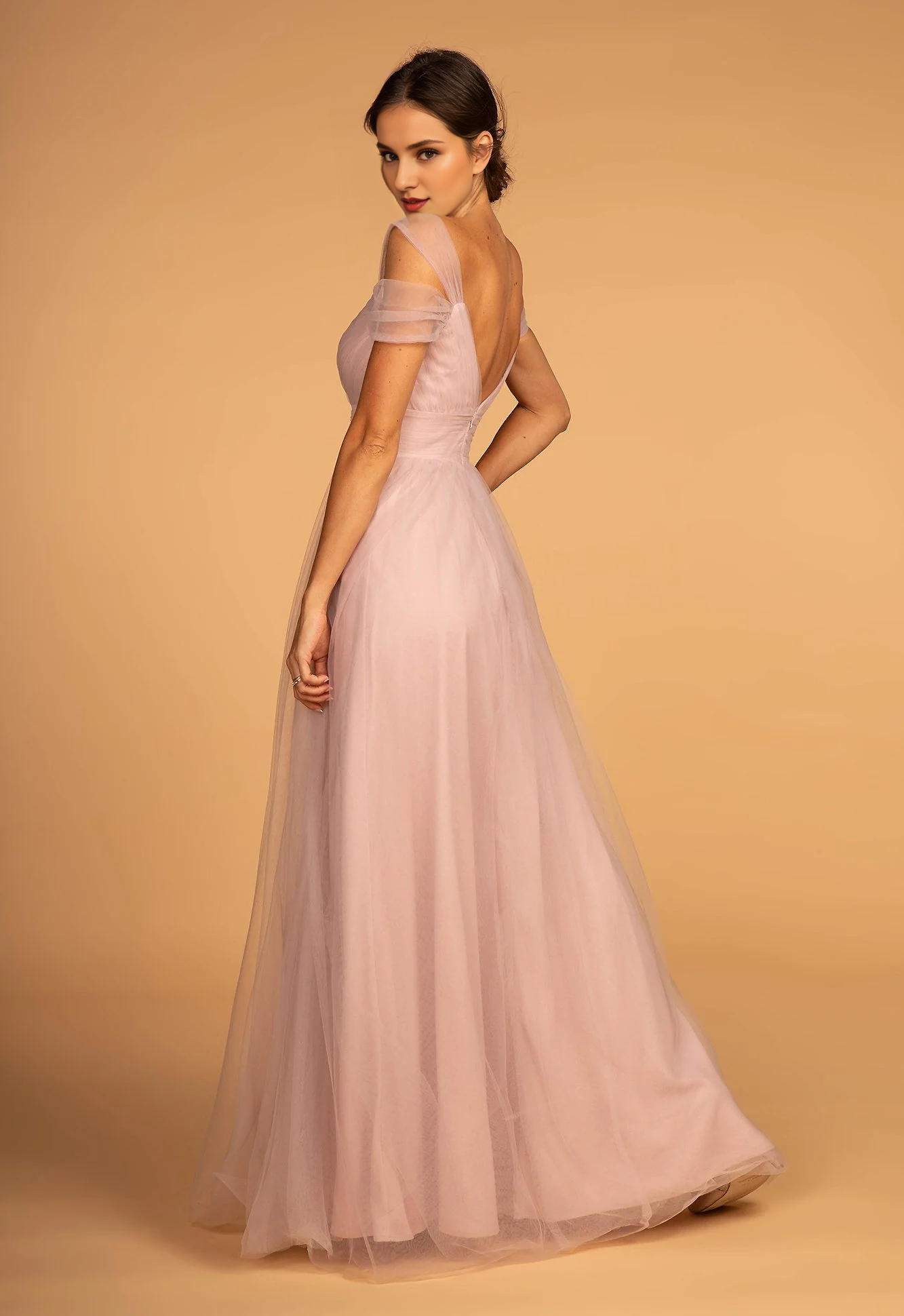Ruffle top with cold shoulder chiffon and floor length mother of the bride dress