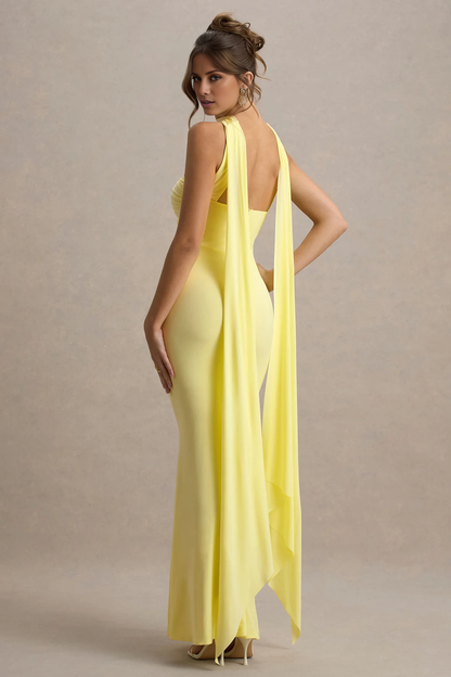 LD - Heart shaped collar strapless ruffle edge and floor length Prom dress