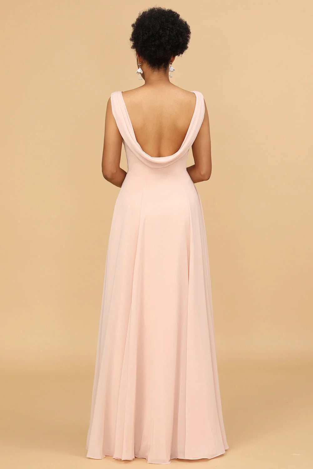 Pink A-line V-neck chiffon long bridesmaid dress