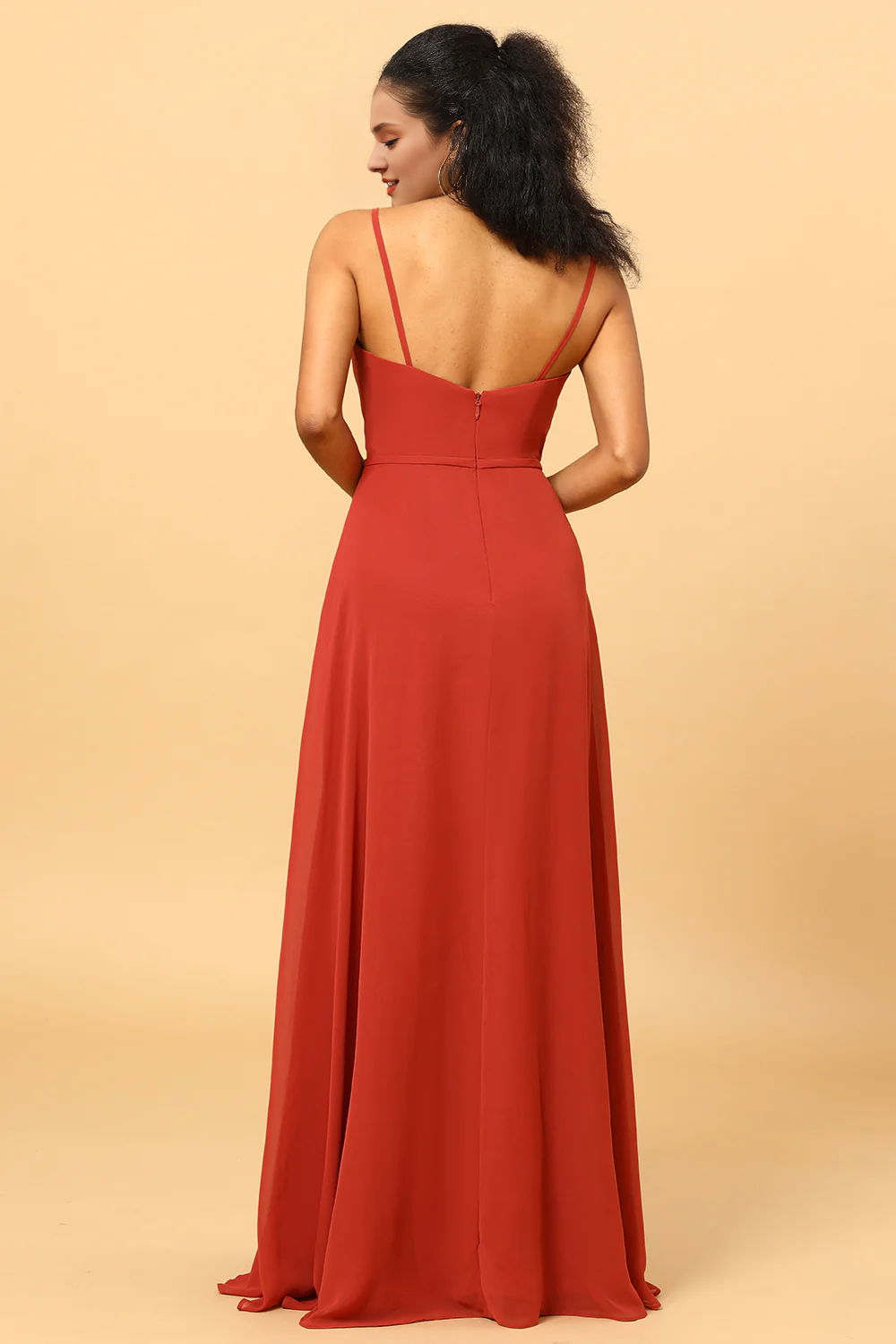 Red A Line Sweetheart Long Chiffon Ruffle Bridesmaid Dress