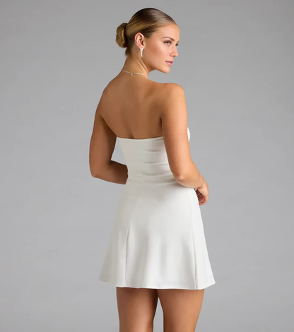 LD off shoulder collar sleeveless strapless backless short Homecoming Dresses