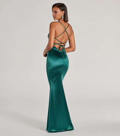 LD Mermaid V-neck sleeveless thin shoulder strap backless and floor length evening dress