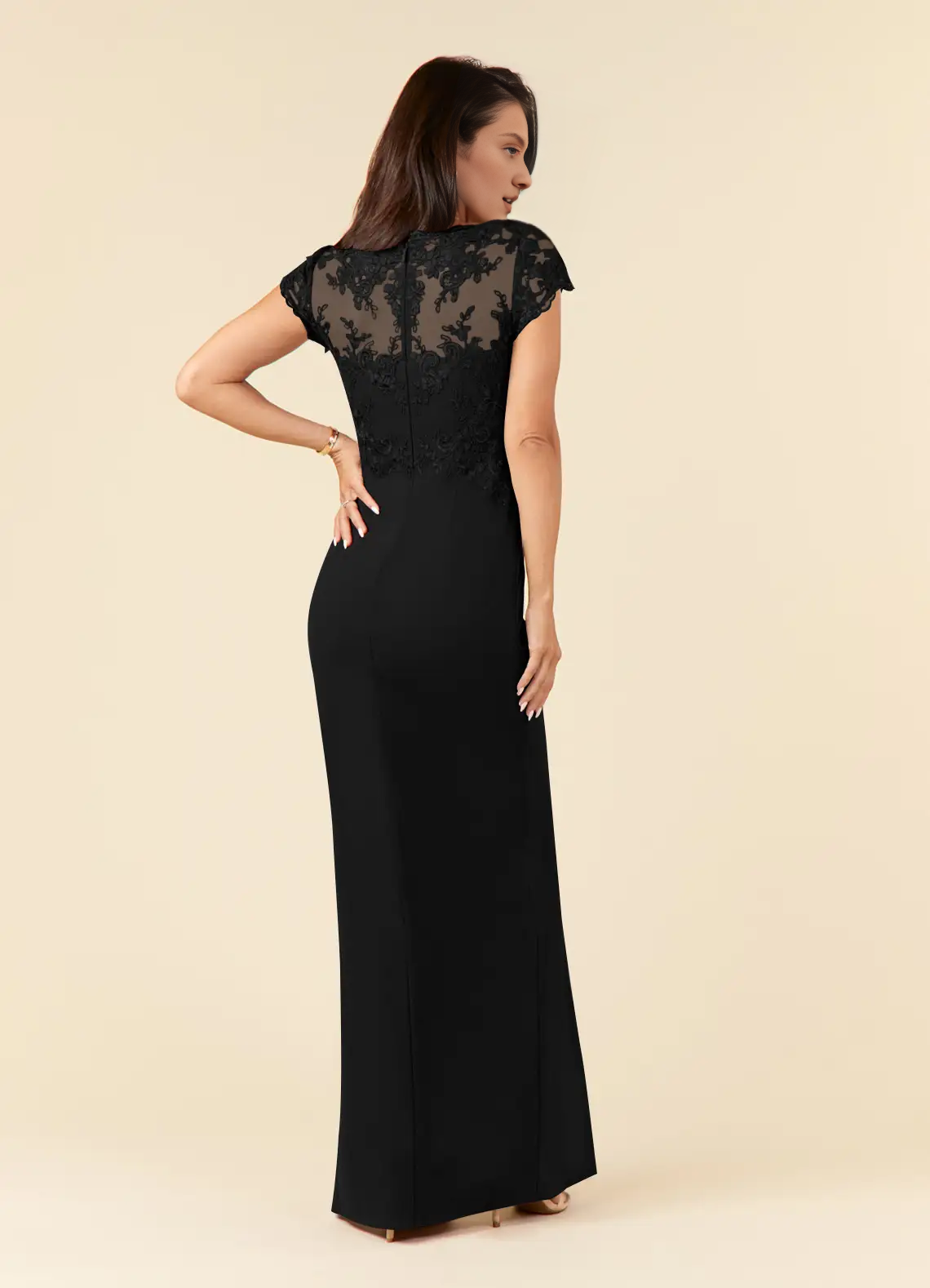 Tight lace short sleeved and floor length mother of the bride dress