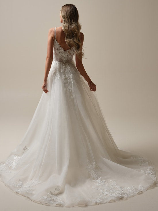 Soft floral pleated chiffon A-line and floor length wedding dress