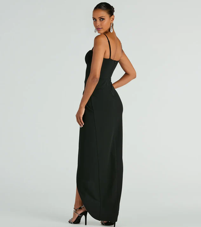 LD Sweetheart Collar Sleeveless Thin Strap Open Back Side Split and Floor length Evening Dress