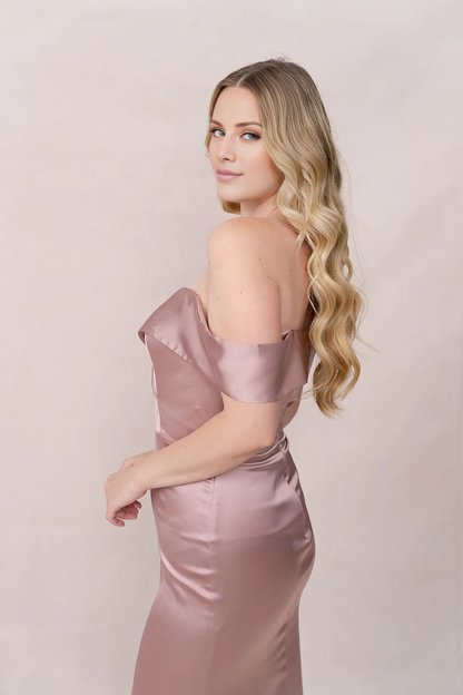 LD off shoulder collar sleeveless backless and floor length Prom dress