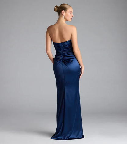 LD off shoulder collar sleeveless strapless backless and floor length Prom dress
