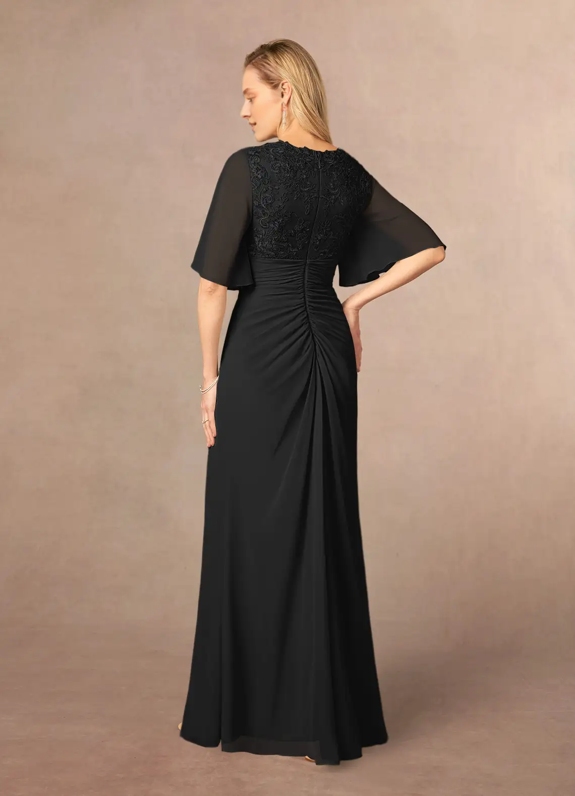 A-line V-neck lace chiffon and floor length mother of the bride dress