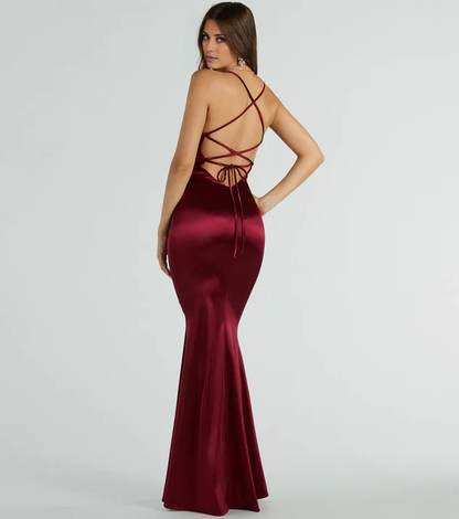 LD V collar off shoulder sleeveless backless back strap and floor length Prom dress
