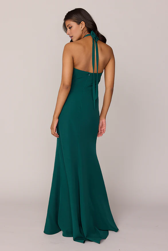 LD hanging neck collar sleeveless backless side slit and floor length Prom dress