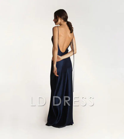 LD square neckline sleeveless thin shoulder strap backless and floor length Prom dress