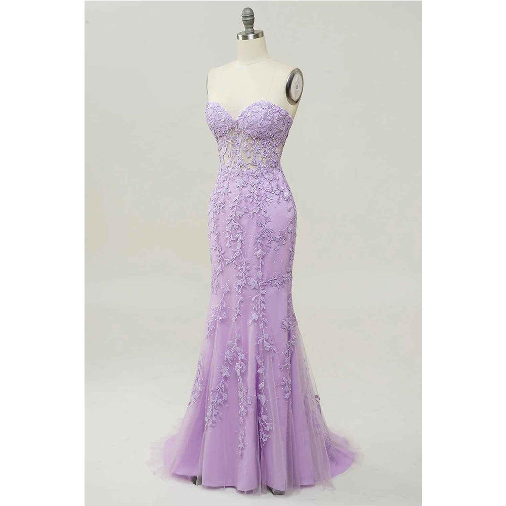 Purple Sweetheart Collar Sticker Mermaid Prom Dress