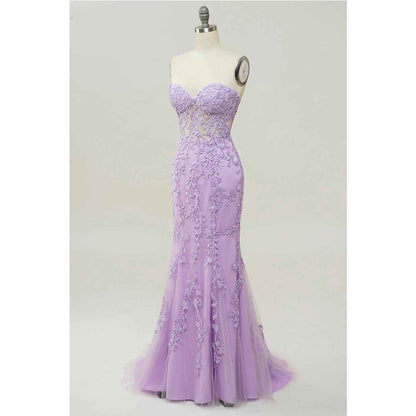 Purple Sweetheart Collar Sticker Mermaid Prom Dress