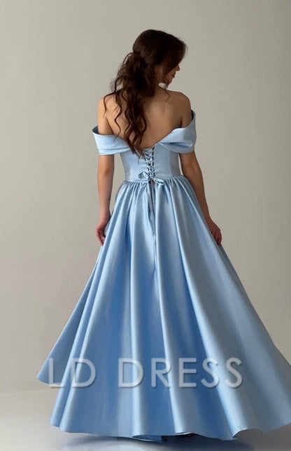 LD off shoulder collar strapless back strap and floor length Prom dress