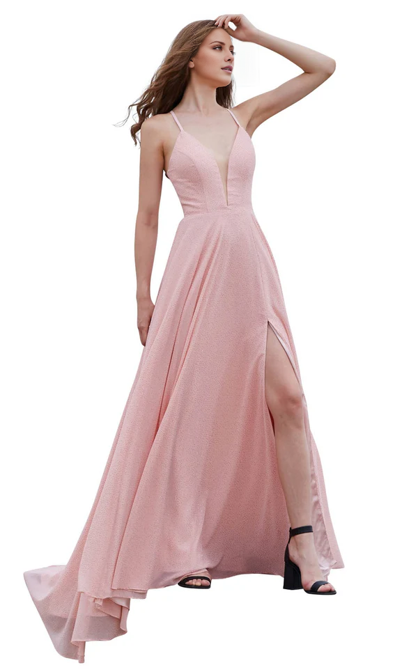 A-line deep V-neck tight corset and floor length evening gown