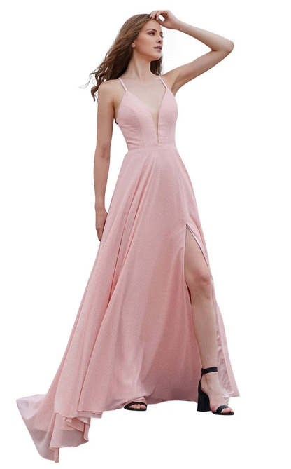A-line deep V-neck tight corset and floor length evening gown