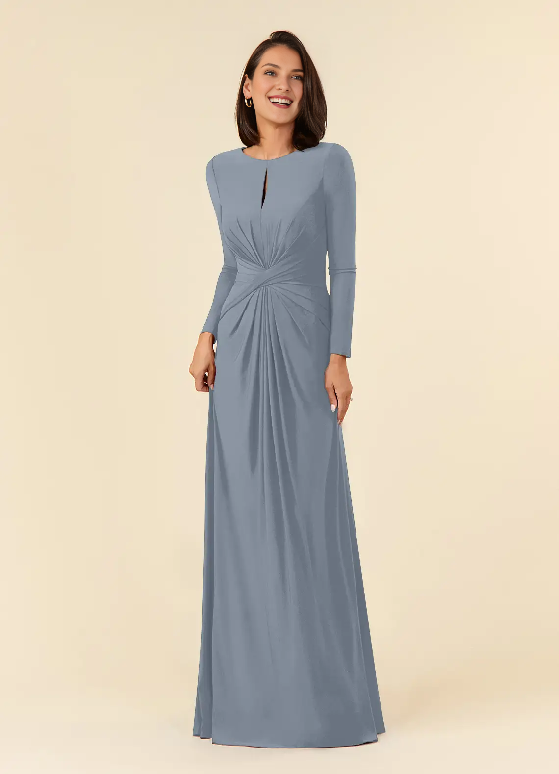 A-line pleated luxury and floor length mother of the bride dress