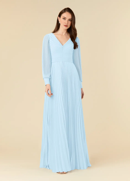 A-line pleated chiffon and ground length mother of the bride dress