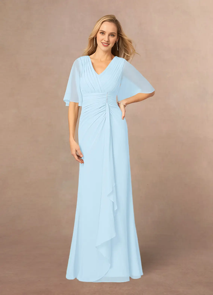 A-line V-neck lace chiffon and floor length mother of the bride dress