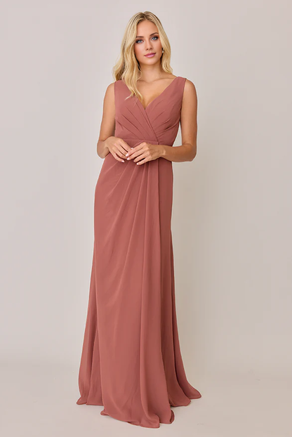 LD V-neck sleeveless backless and floor length Prom dress