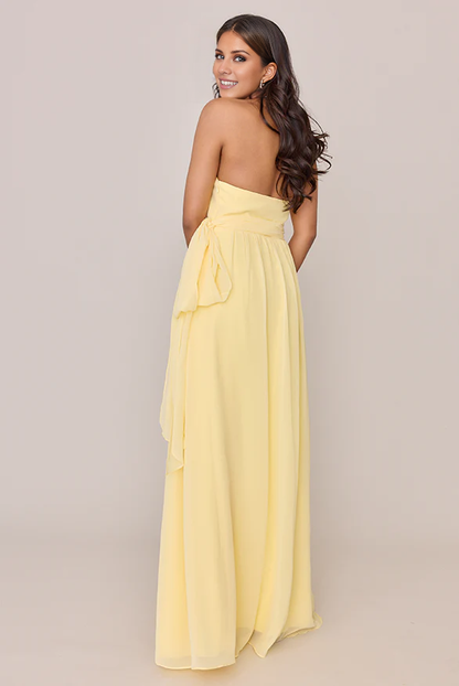 LD V collar hanging neck off shoulder thin shoulder strap open back side slit and floor length Prom dress