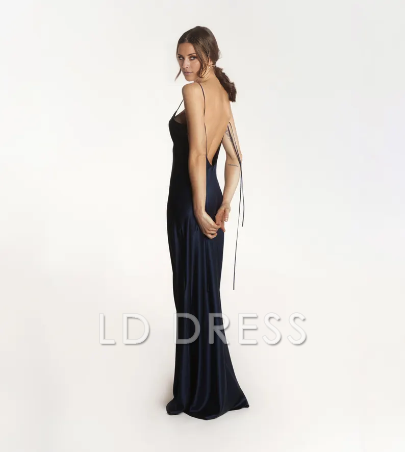 LD square neckline sleeveless thin shoulder strap backless and floor length Prom dress