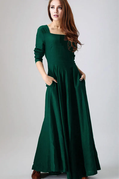 LD square neckline short sleeved backless and floor length Prom dress