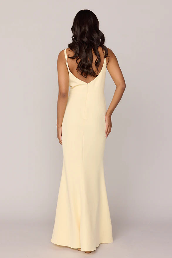 LD deep V-neck sleeveless thin shoulder strap backless and floor length Prom dress