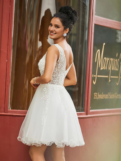 Short floral lace phantom top sheer Homecoming dress