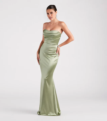 LD mermaid off shoulder collar sleeveless backless and floor length evening dress