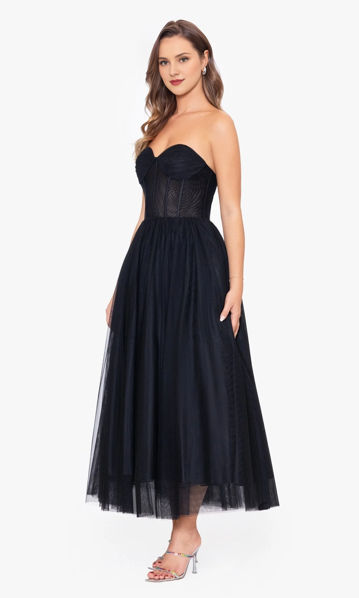 Strapless chiffon tight corset off shoulder brown long dress