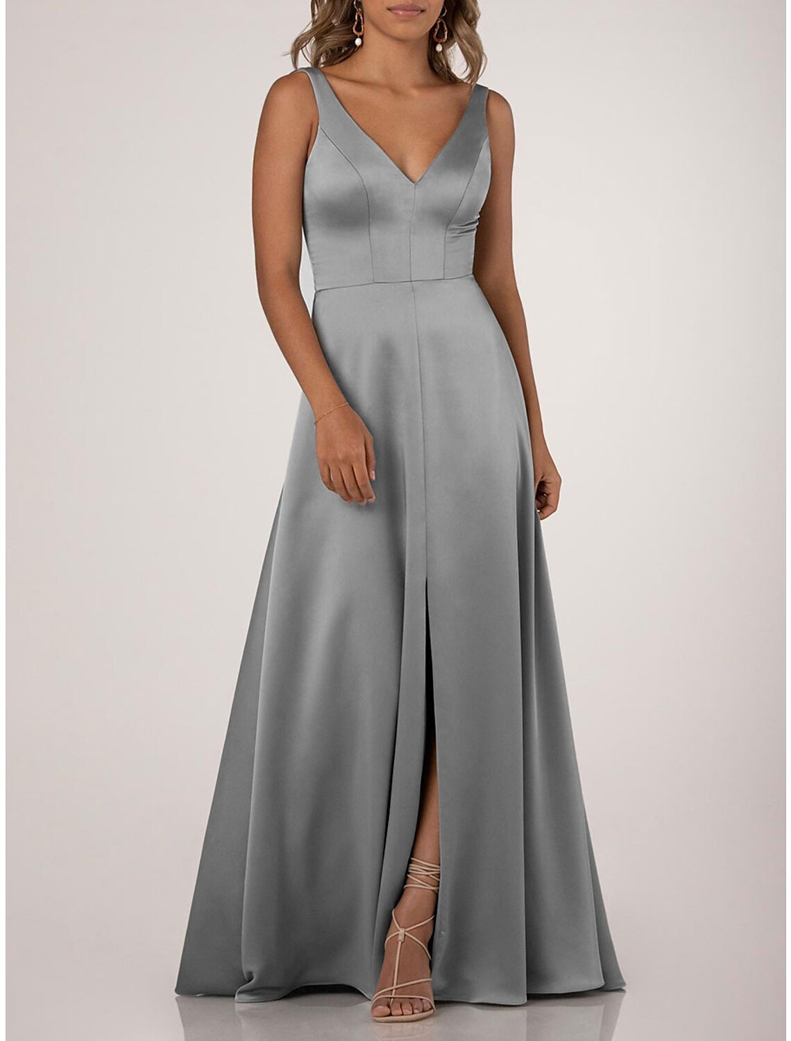 A-Line Bridesmaid Dress V Neck Sleeveless Elegant Floor Length Nylon / Jersey with Draping / Solid Color