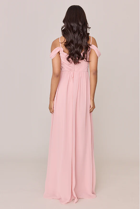 LD V collar off shoulder sleeveless thin shoulder strap backless and floor length Prom dress