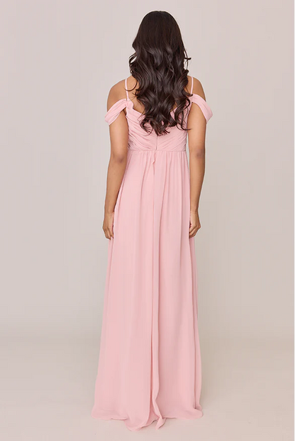 LD V collar off shoulder sleeveless thin shoulder strap backless and floor length Prom dress