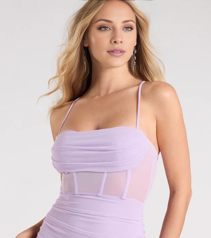 LD Sweetheart Collar Sleeveless Thin Strap Open Back Side Split and Floor length Prom Dress