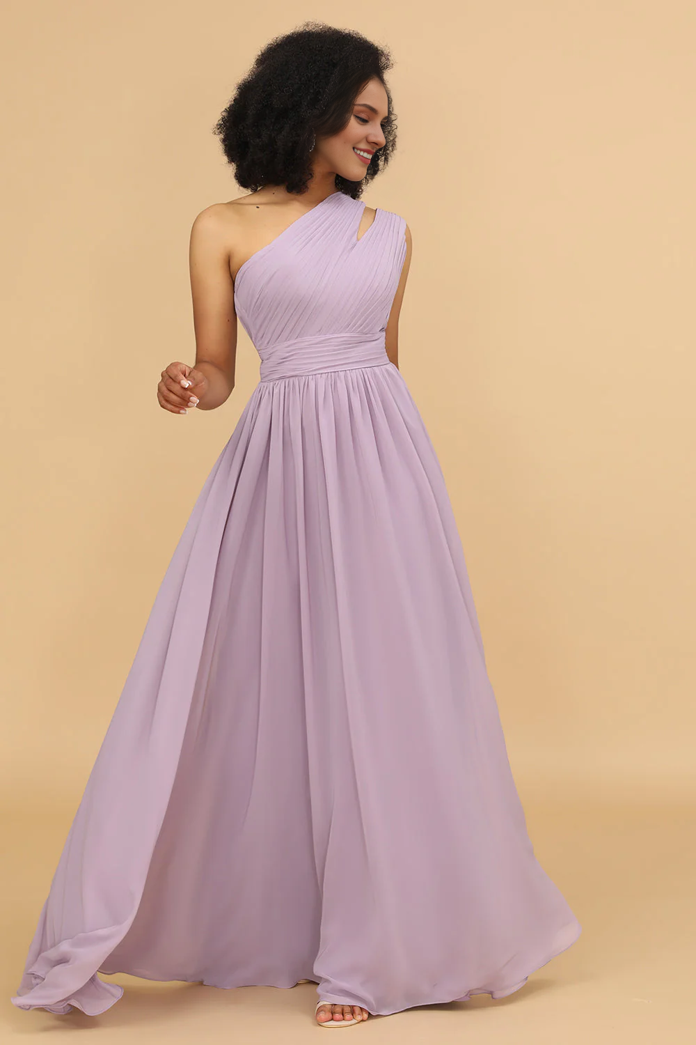 Light purple A-line shoulder long chiffon ruffled bridesmaid dress LD Dress Light purple A-line shoulder long chiffon ruffled bridesmaid dress LD Dress