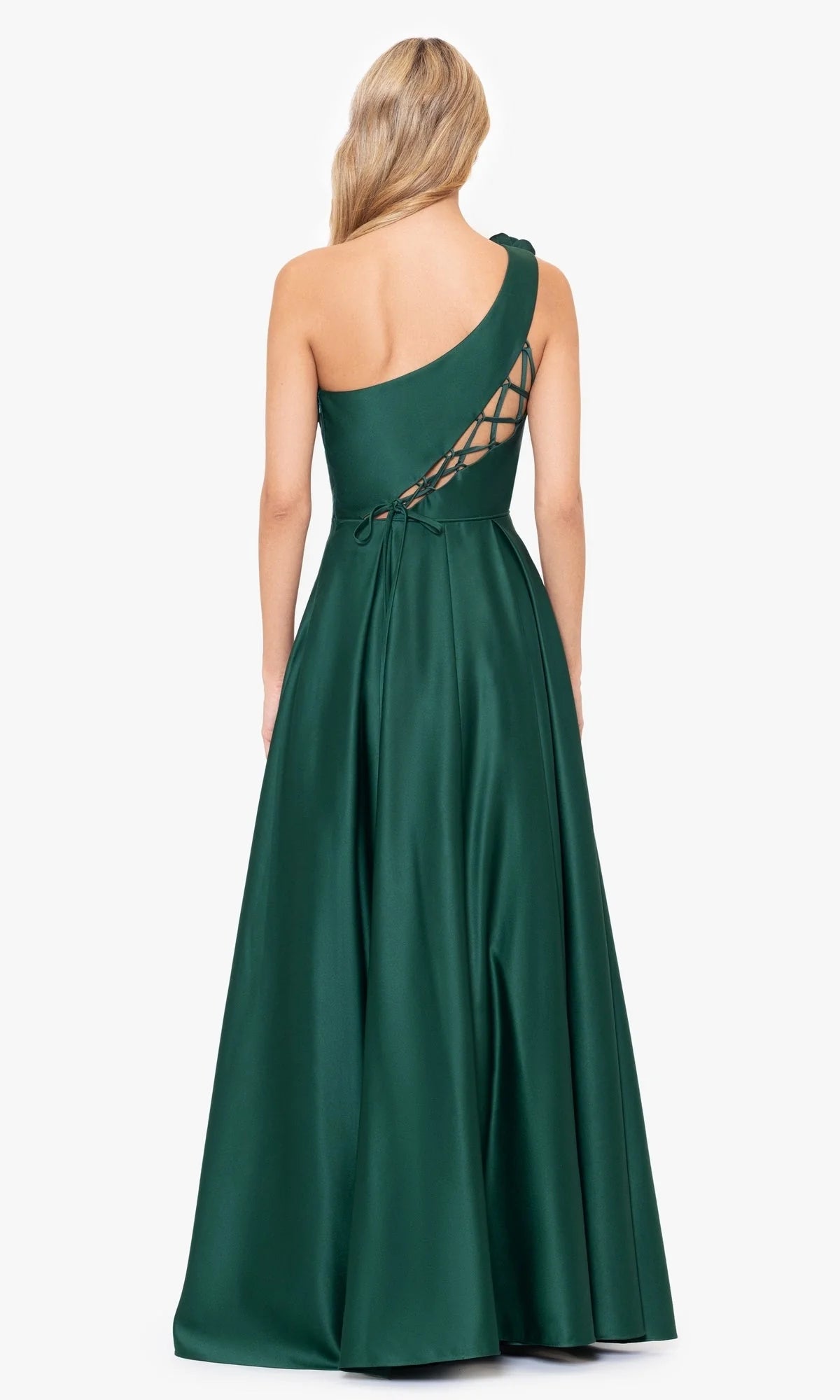 One shoulder long 3D asymmetrical floral lace up dress