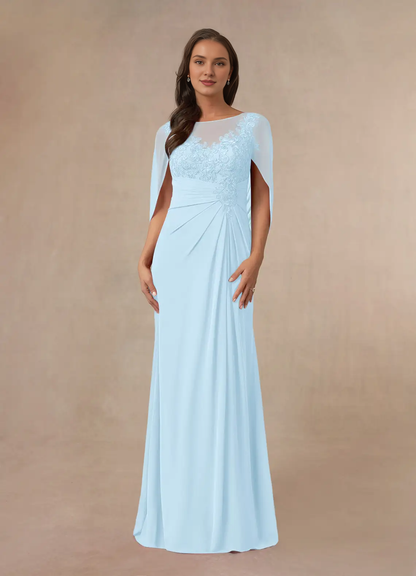 Black A-line lace cape chiffon mother of the bride dress
