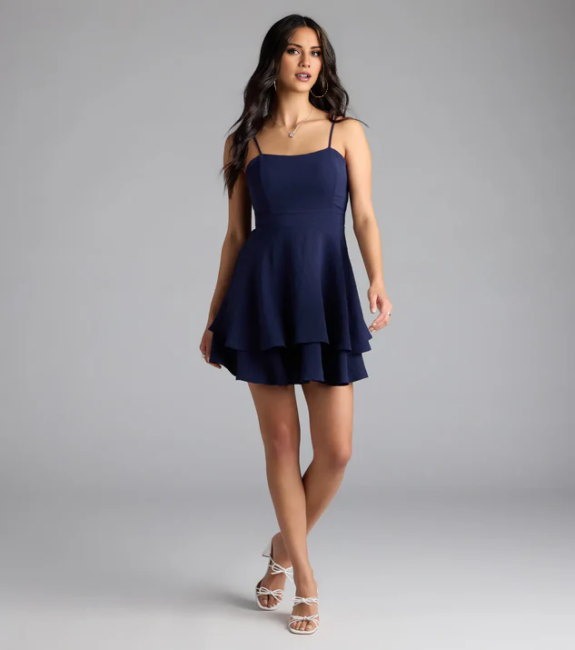 LD square neckline sleeveless thin shoulder strap backless short Homecoming Dresses