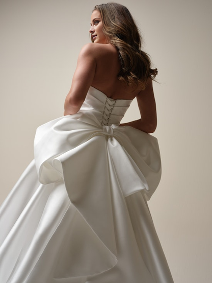 Asymmetric strapless sweetheart neck and floor length wedding dress