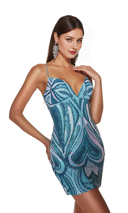 V-neck off shoulder sleeveless thin shoulder strap off back short mini Homecoming dress