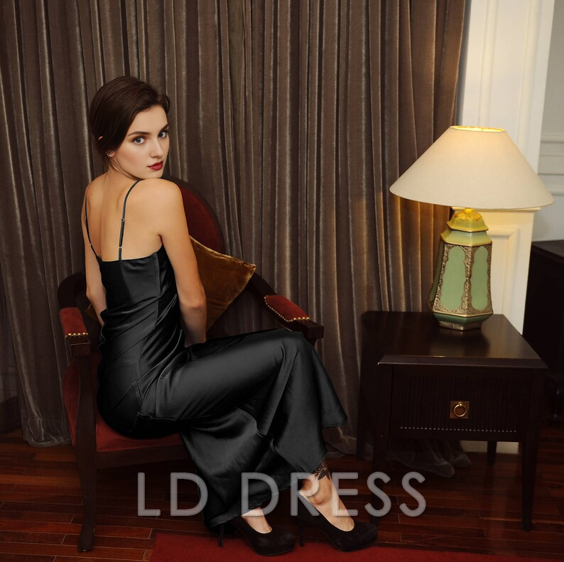 LD square neckline thin shoulder straps backless and floor length Prom dress
