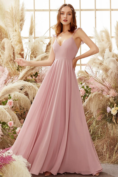 Powder blusher strappy chiffon bridesmaid dress