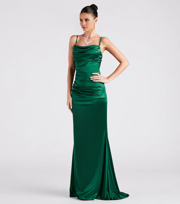 LD square neckline off shoulder sleeveless thin shoulder strap backless and floor length evening dress
