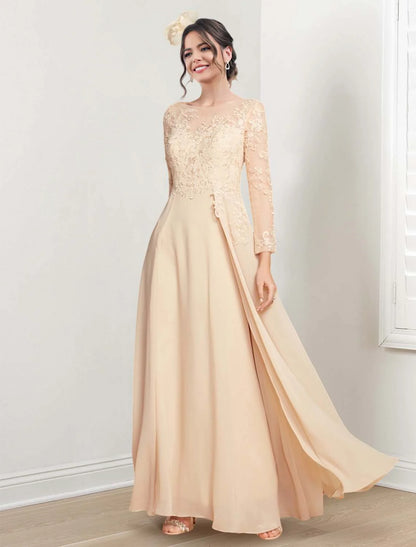 A-Line Maxi Mother of the Bride Dress with Jewel Neck