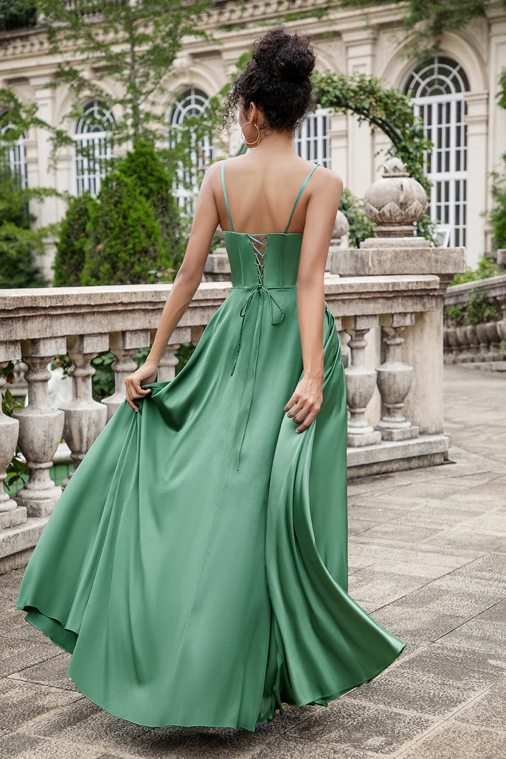 Eucalyptus A-line lace back tight corset pleated satin bridesmaid dres LD Dress Eucalyptus A-line lace back tight corset pleated satin bridesmaid dres LD Dress