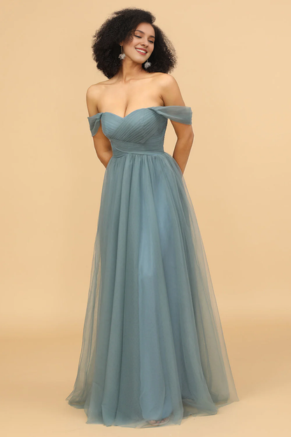 A-line ruffled off shoulder chiffon bridesmaid dress